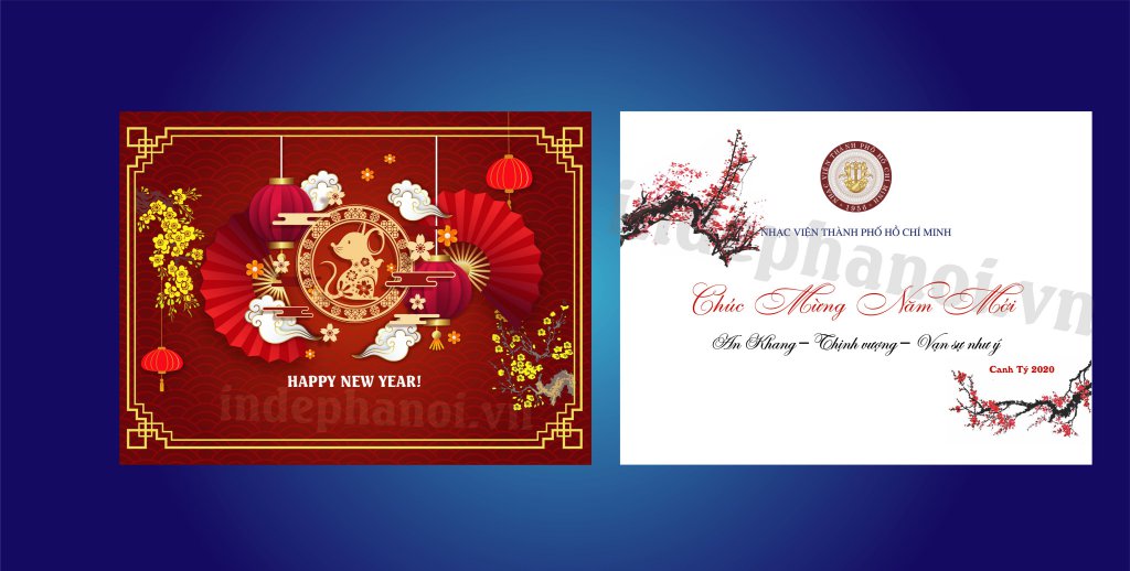 Thiệp chúc tết màu đỏ trắng